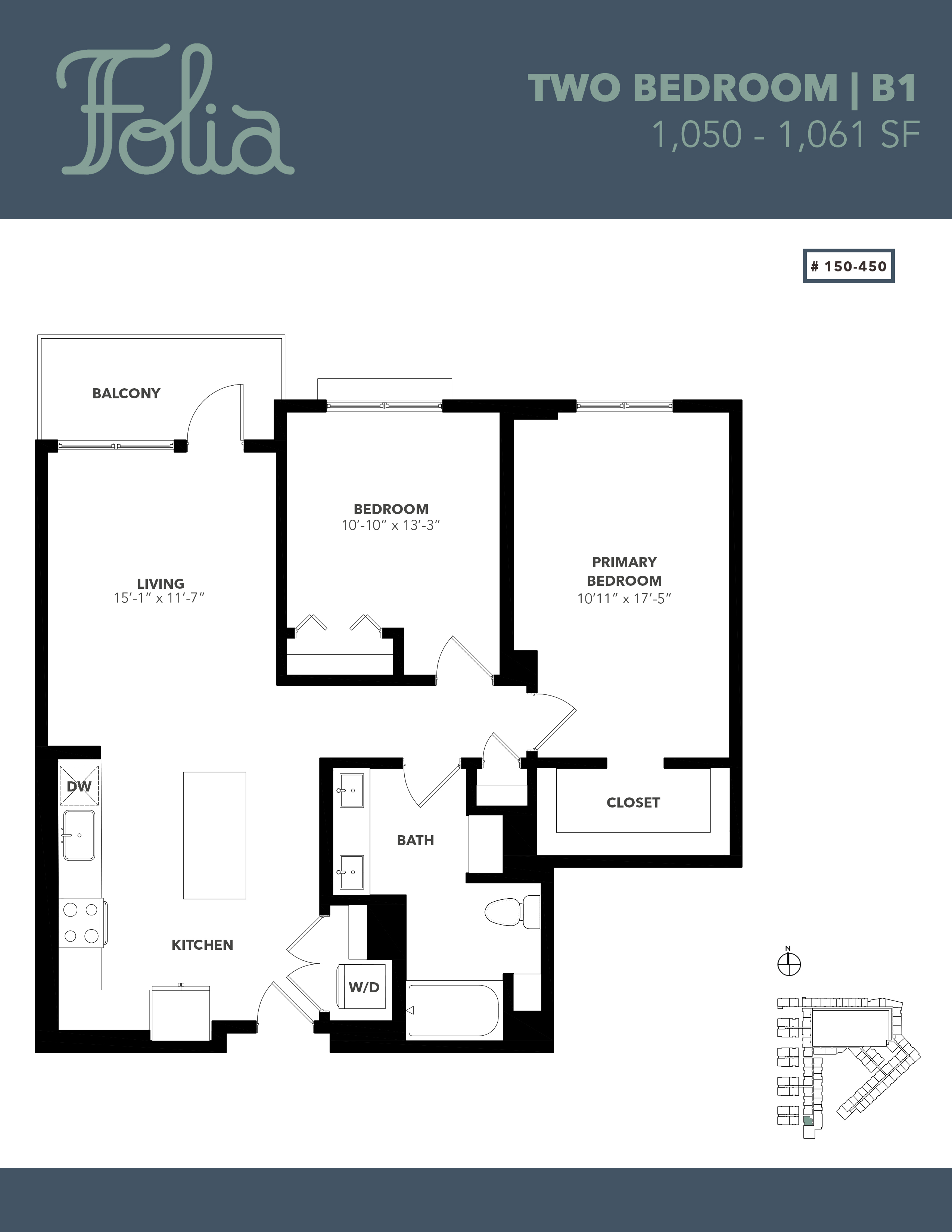 Floor plan for 2 beds, 1 bath, 1050 sqft